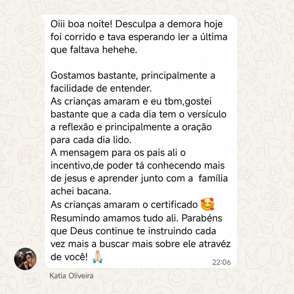 Mensagem real de uma cliente falando sobre o kit devocional